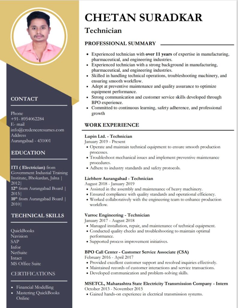 Visual Resume Format
