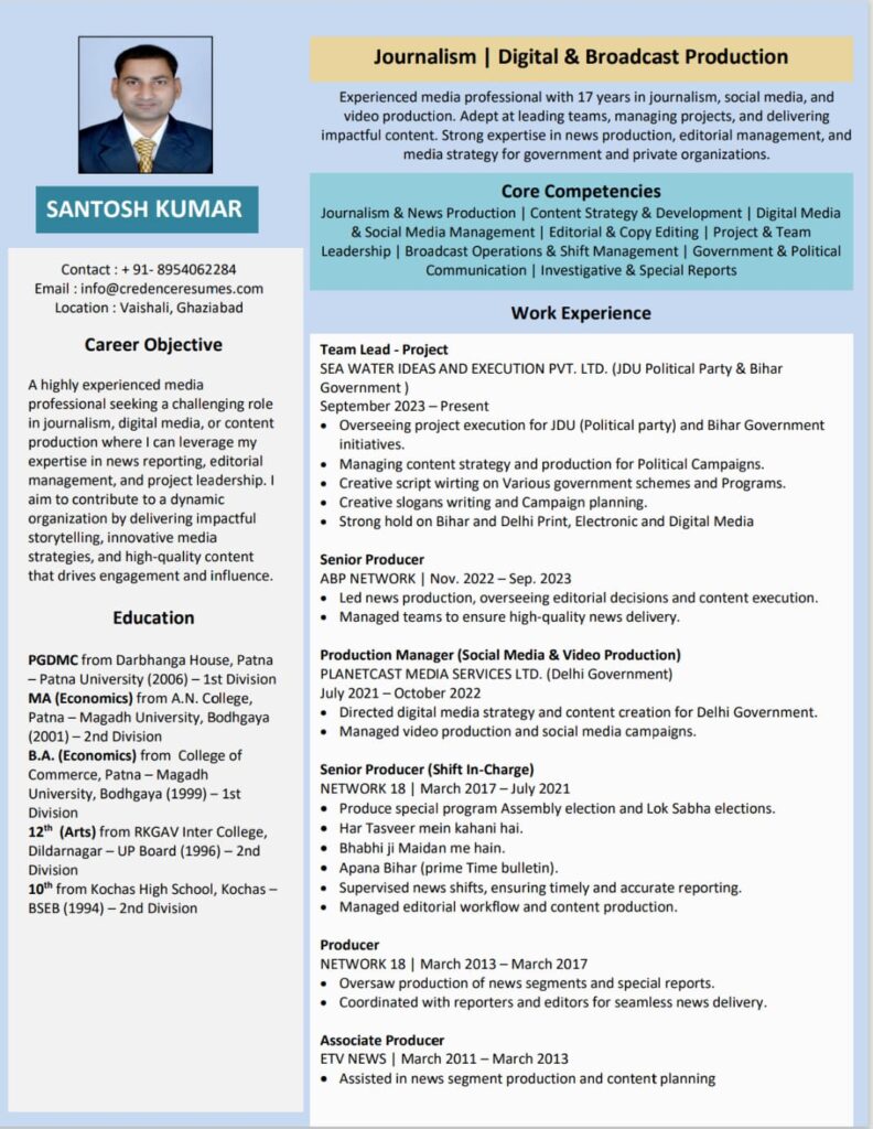 Visual Resume Format