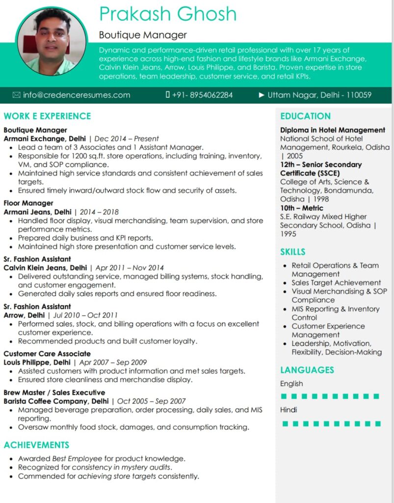 Visual Resume Format